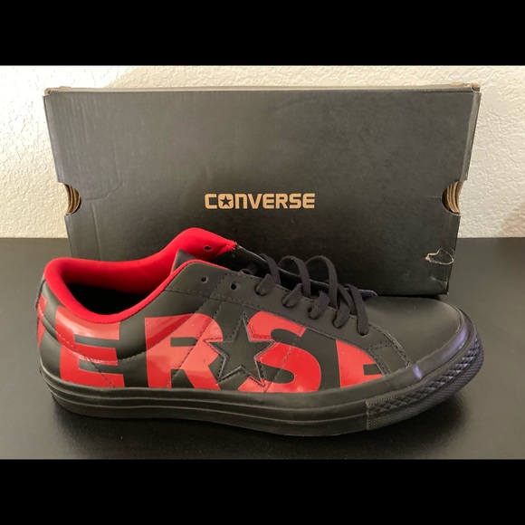 NEW MENS CONVERSE ONE STAR OX 160913C SZ 10  BLK RED SNEAKERS ATHLETIC SHOES - Picture 2 of 12